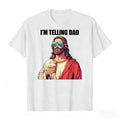 Kids' American Spirit Graphic T-Shirt - "I'm Telling Dad" Jesus Lovers Football Easter Apparel, Classic Crew Neck Short Tops, Casual Summer Fabric Tees for Party Festive Supplies