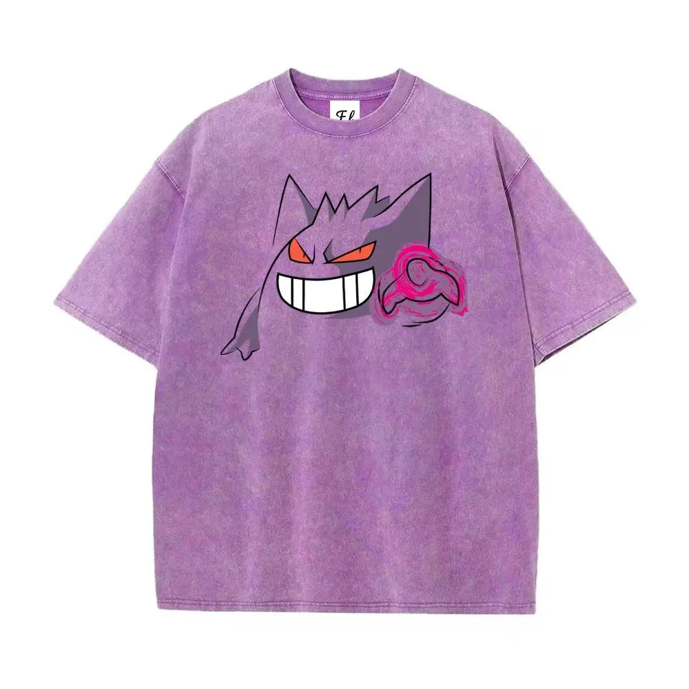 Men's Vintage Pocket Monsters Oversized Funny Graphic Tee - Washed Cotton, Short-Sleeve, Whimsical Streetwear Shirt, Summer Casual Top, Gift for Boyfriends