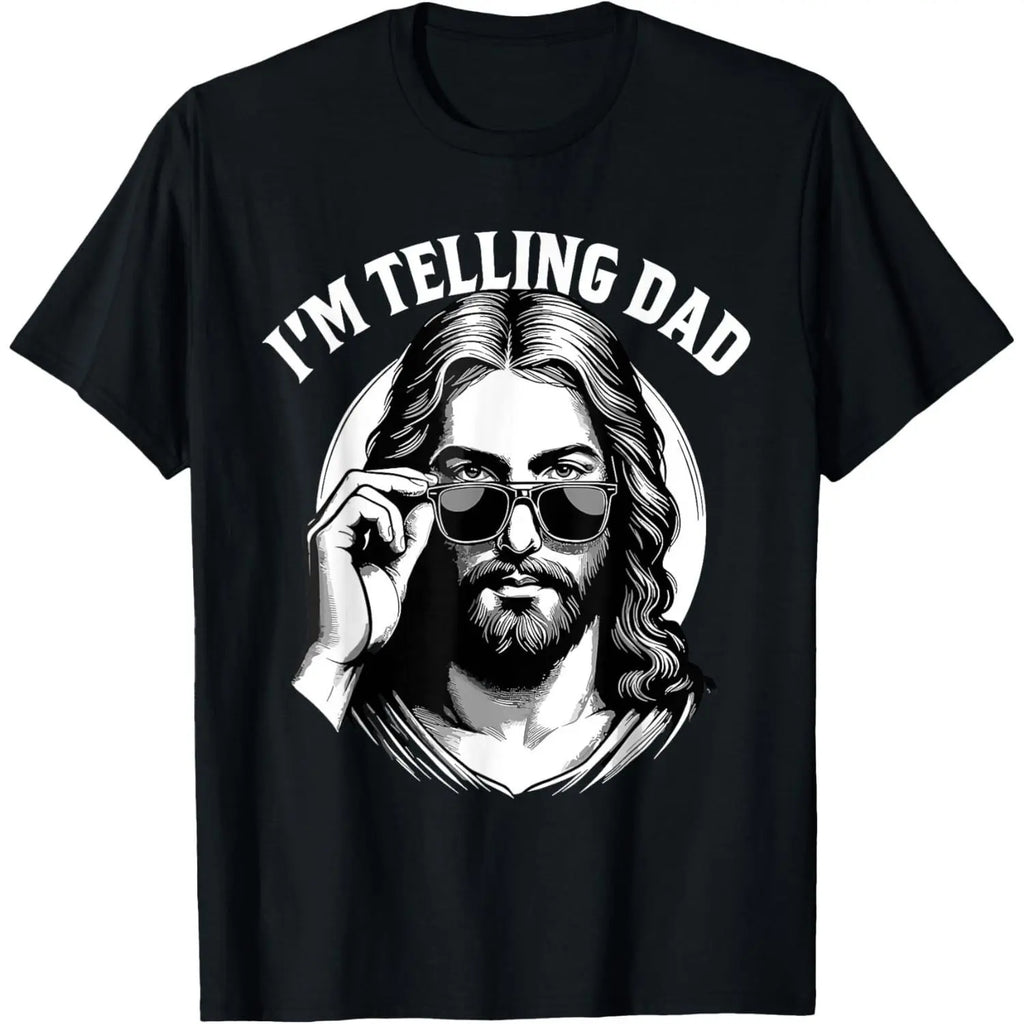 Kids' American Spirit Graphic T-Shirt - "I'm Telling Dad" Jesus Lovers Football Easter Apparel, Classic Crew Neck Short Tops, Casual Summer Fabric Tees for Party Festive Supplies